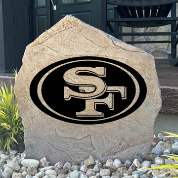 Officially licensed San Francisco 49ers Logo Stone featuring the iconic San Francisco 49ers logo engraved directly into the stone surface. This decorative garden stone adds NFL team spirit and curb appeal to front yards, patios, gardens, and entryways.