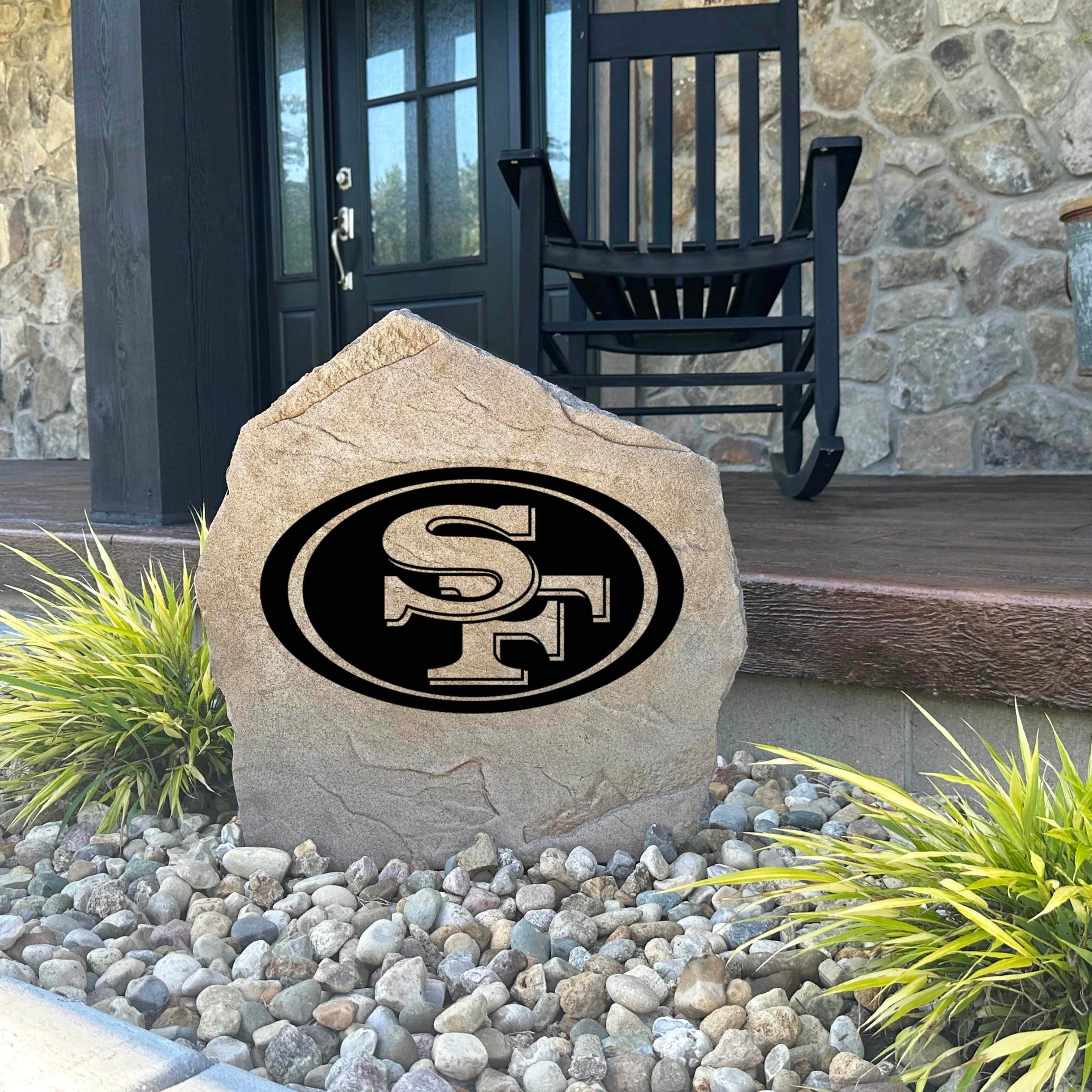 Decorative San Francisco 49ers Logo Stone with officially licensed team graphics carved directly into the stone surface. Perfect for gardens, patios, fan caves, and entryways, this outdoor décor celebrates 49ers football tradition and team pride.