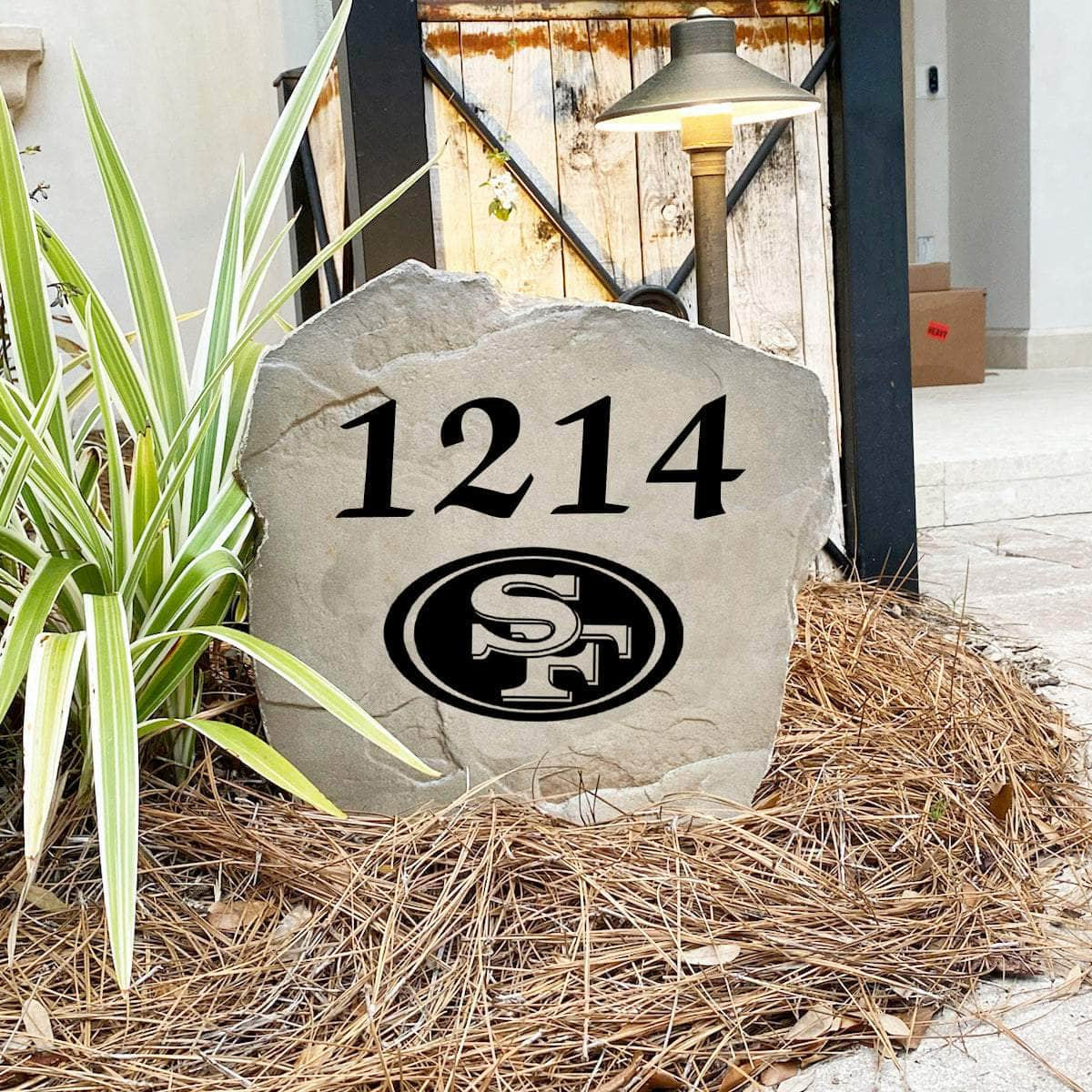 Engraved San Francisco 49ers Address Stone with custom house numbers and the official San Francisco 49ers logo, bringing football spirit and timeless style to front yard landscapes, walkways, and home entrances.