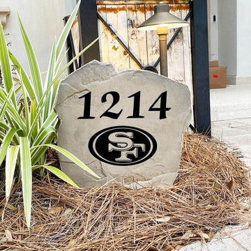 Engraved San Francisco 49ers Address Stone with custom house numbers and the official San Francisco 49ers logo, bringing football spirit and timeless style to front yard landscapes, walkways, and home entrances.