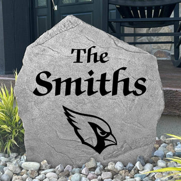 Custom Arizona Cardinals Name Stone featuring the official team logo and your personalized family name. A perfect addition to gardens, patios, landscape beds, and front entryways for devoted Cardinals fans.
