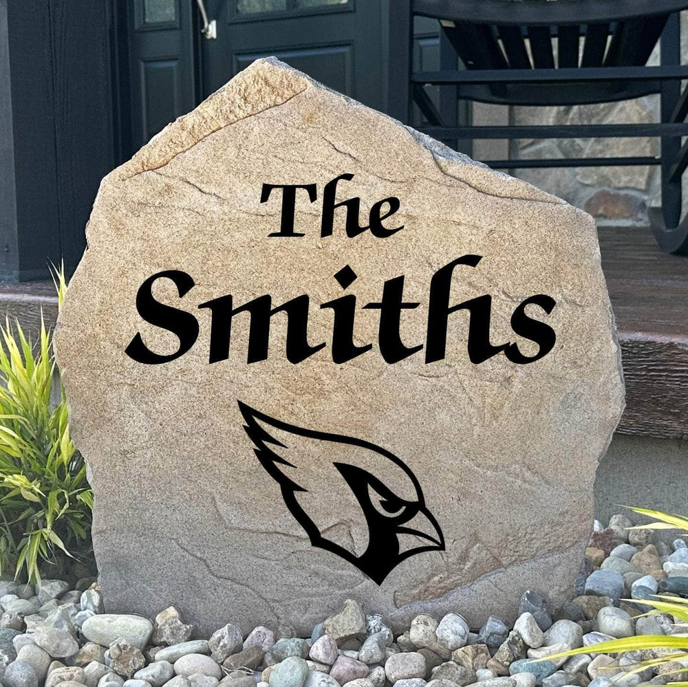 Officially licensed Arizona Cardinals Name Stone personalized with your family name and engraved directly into durable stone. This custom landscape accent showcases Cardinals pride while creating a warm welcome for family and friends.