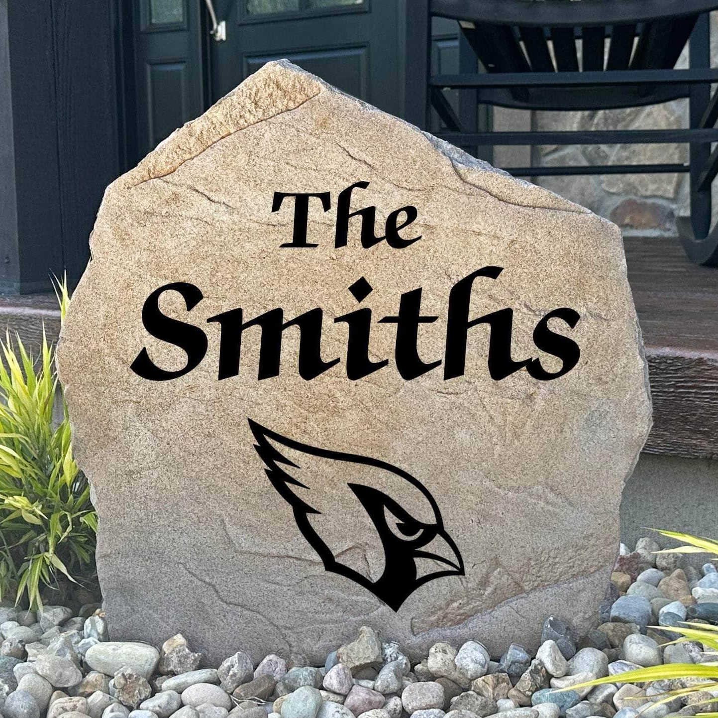 Officially licensed Arizona Cardinals Name Stone personalized with your family name and engraved directly into durable stone. This custom landscape accent showcases Cardinals pride while creating a warm welcome for family and friends.
