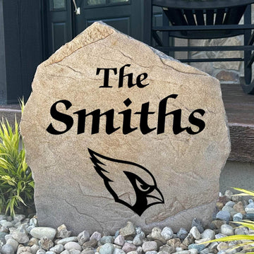 Officially licensed Arizona Cardinals Name Stone personalized with your family name and engraved directly into durable stone. This custom landscape accent showcases Cardinals pride while creating a warm welcome for family and friends.