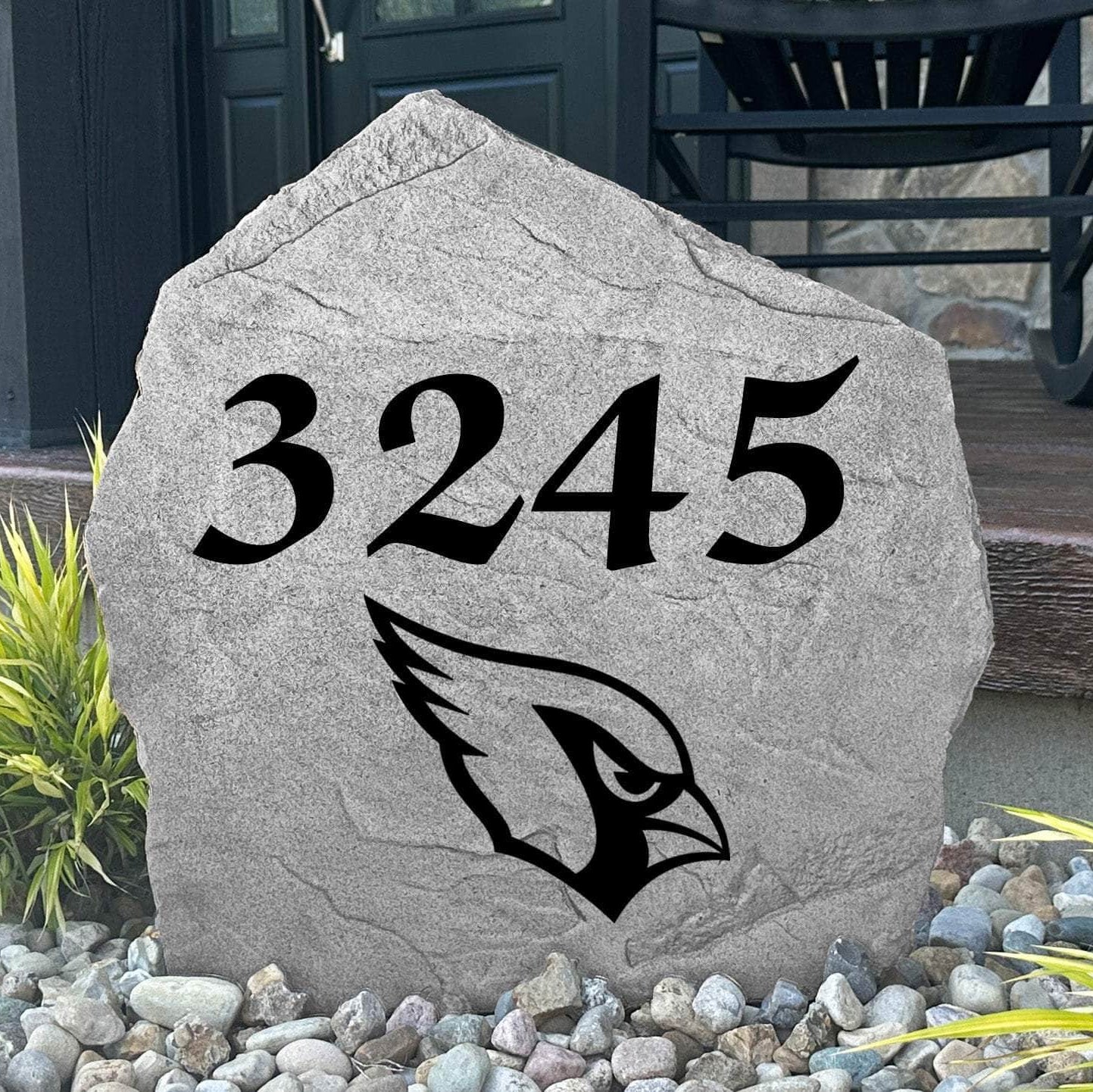 Custom Arizona Cardinals Address Stone featuring the official team logo and personalized house numbers. A stylish way to display your address in front yards, driveways, gardens, and landscaped entryways.