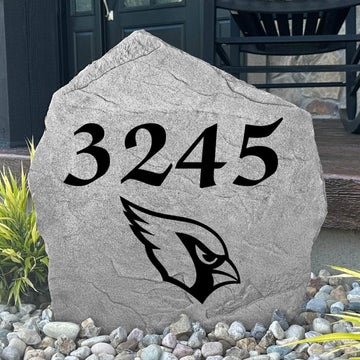 Custom Arizona Cardinals Address Stone featuring the official team logo and personalized house numbers. A stylish way to display your address in front yards, driveways, gardens, and landscaped entryways.