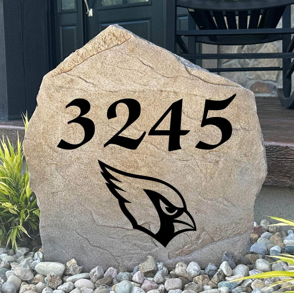 Officially licensed Arizona Cardinals Address Stone personalized with your house numbers and engraved directly into durable stone. This custom address marker showcases Cardinals pride while adding lasting curb appeal to your home.