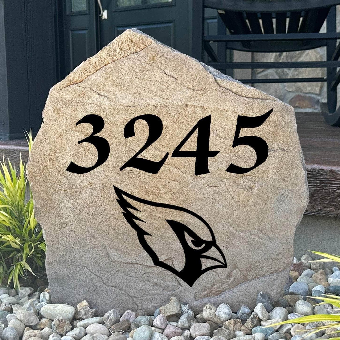 Officially licensed Arizona Cardinals Address Stone personalized with your house numbers and engraved directly into durable stone. This custom address marker showcases Cardinals pride while adding lasting curb appeal to your home.