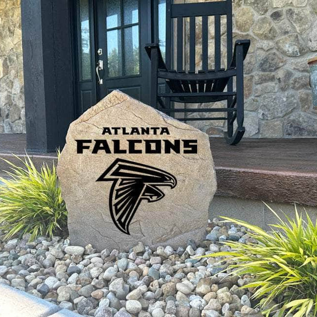 Decorative Atlanta Falcons landscape stone showcasing the official team logo engraved directly into weather-resistant stone. A striking addition to patios, gardens, fan caves, outdoor kitchens, and walkways.