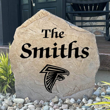 Officially licensed Atlanta Falcons Name Stone personalized with your family name and engraved directly into durable stone. This custom landscape accent showcases Falcons pride while creating a warm welcome for family and friends.