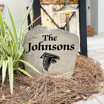 Handcrafted Atlanta Falcons Name Stone proudly made in the USA with precision engraving and officially licensed NFL artwork. Available in Sandstone and Greystone finishes for lasting outdoor beauty.