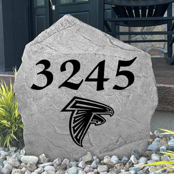 Custom Atlanta Falcons Address Stone featuring the official team logo and personalized house numbers. A stylish way to display your address in front yards, driveways, gardens, and landscaped entryways.