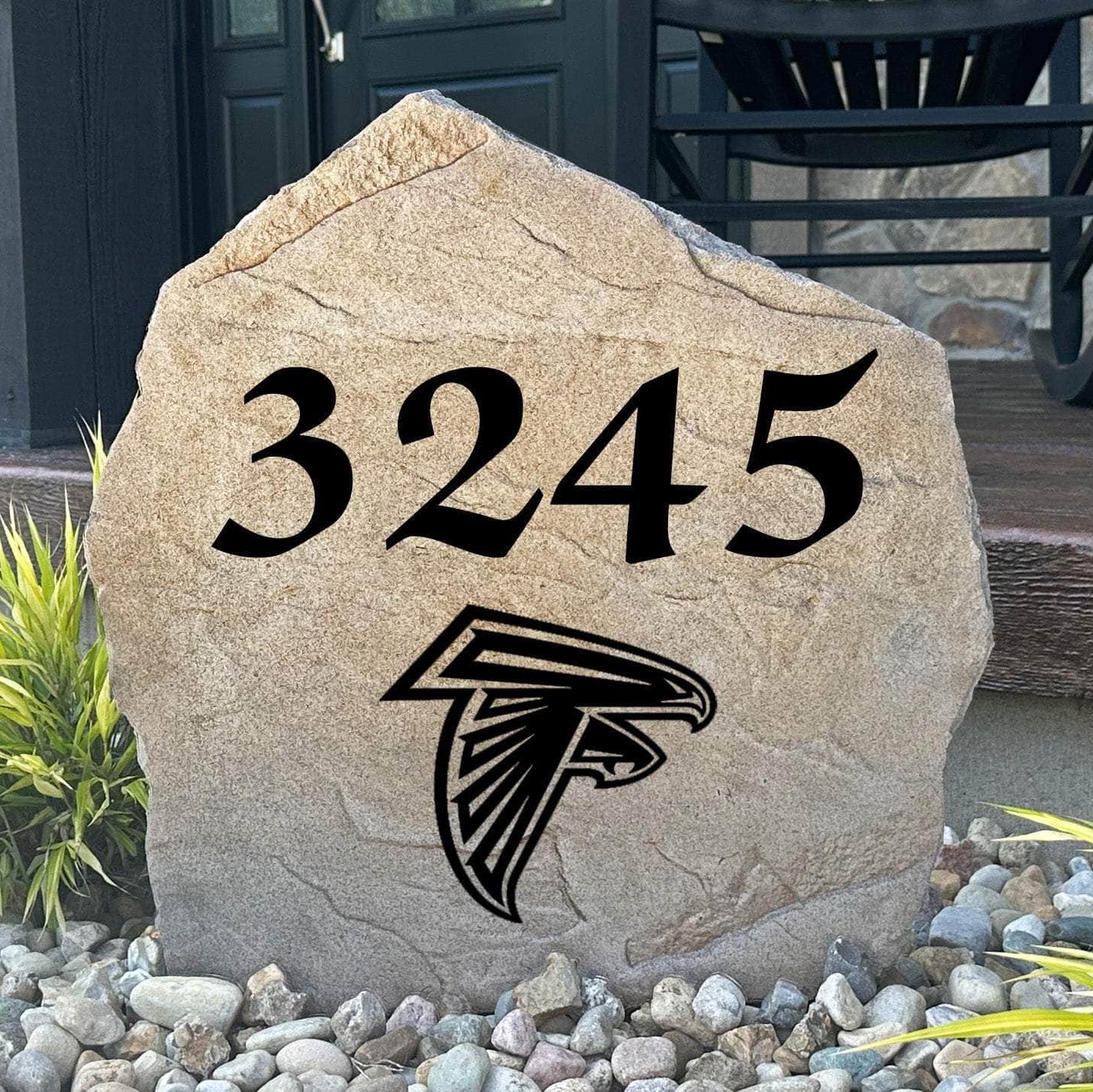 Officially licensed Atlanta Falcons Address Stone personalized with your house numbers and engraved directly into durable stone. This custom address marker showcases Falcons pride while adding lasting curb appeal to your home.