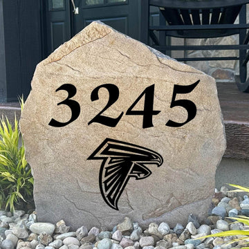 Officially licensed Atlanta Falcons Address Stone personalized with your house numbers and engraved directly into durable stone. This custom address marker showcases Falcons pride while adding lasting curb appeal to your home.