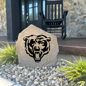 Decorative Chicago Bears landscape stone showcasing the official team logo engraved directly into weather-resistant stone. An eye-catching addition to gardens, patios, fan caves, and outdoor living areas.