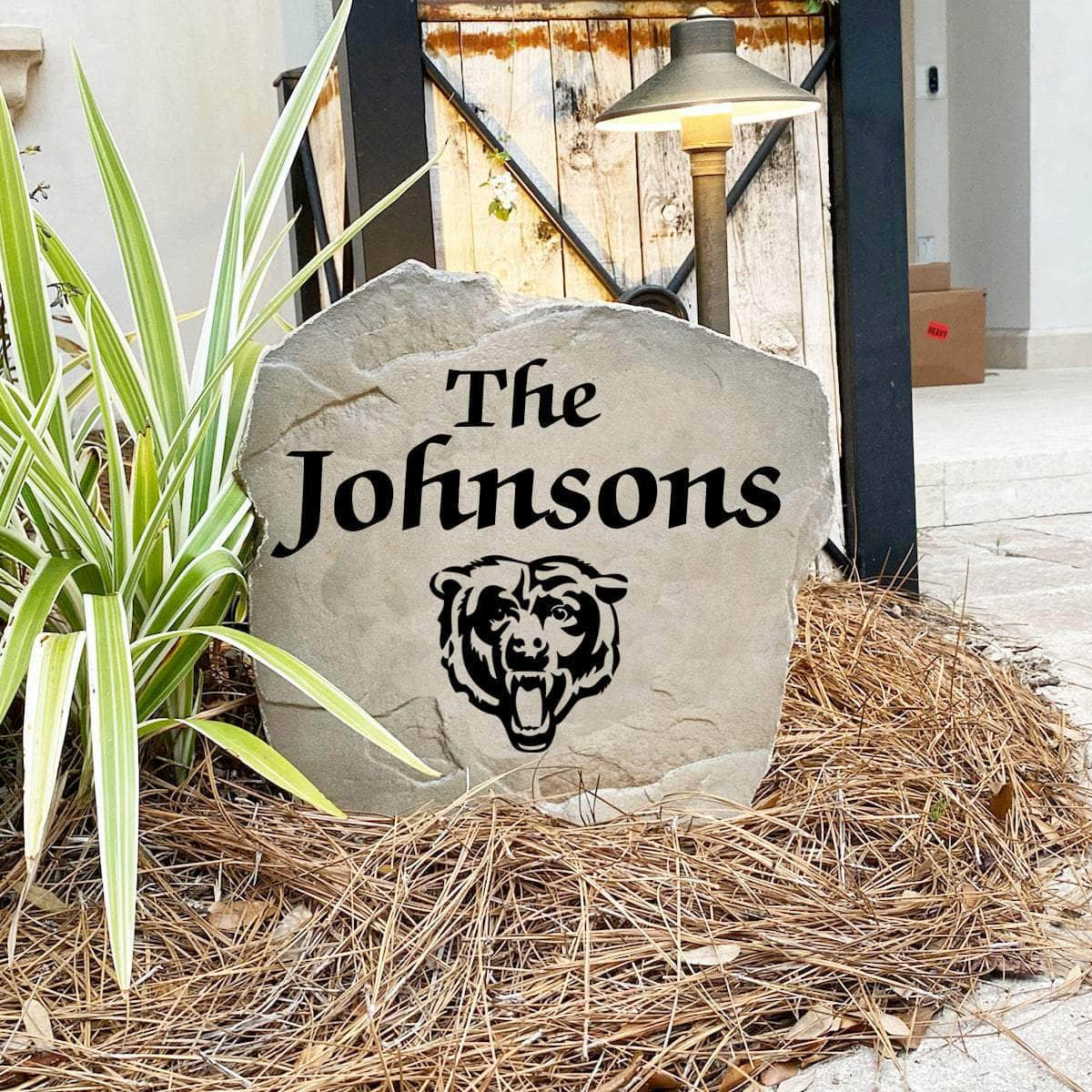 Handcrafted Chicago Bears Name Stone proudly made in the USA with precision engraving and officially licensed NFL artwork. Available in Sandstone and Greystone finishes for timeless outdoor beauty.