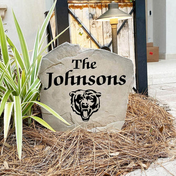 Handcrafted Chicago Bears Name Stone proudly made in the USA with precision engraving and officially licensed NFL artwork. Available in Sandstone and Greystone finishes for timeless outdoor beauty.