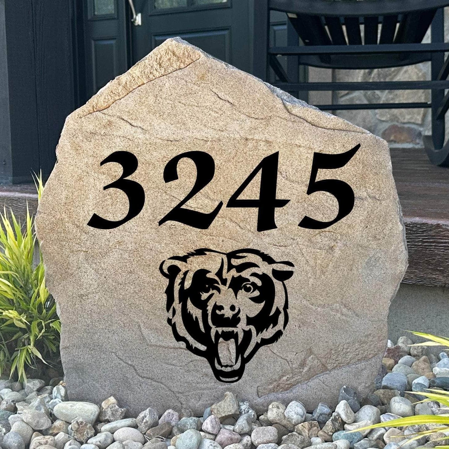Officially licensed Chicago Bears Address Stone personalized with your house numbers and engraved directly into durable stone. This custom address marker adds NFL team pride while enhancing your home's curb appeal.