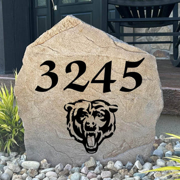 Officially licensed Chicago Bears Address Stone personalized with your house numbers and engraved directly into durable stone. This custom address marker adds NFL team pride while enhancing your home's curb appeal.