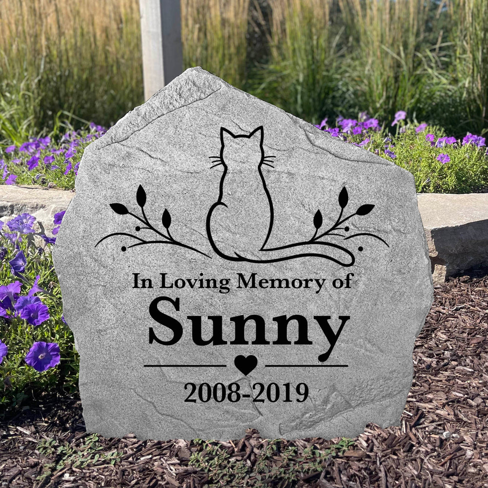 Custom Beloved Cat memorial stone featuring an elegant cat silhouette for a lasting outdoor tribute