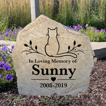 Beloved Cat personalized memorial stone engraved with your cat's name for a peaceful memorial garden