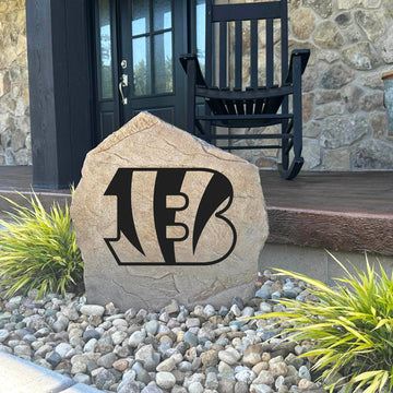 Decorative Cincinnati Bengals landscape stone showcasing the official team logo engraved directly into weather-resistant stone. An eye-catching addition to gardens, patios, fan caves, and outdoor living areas.