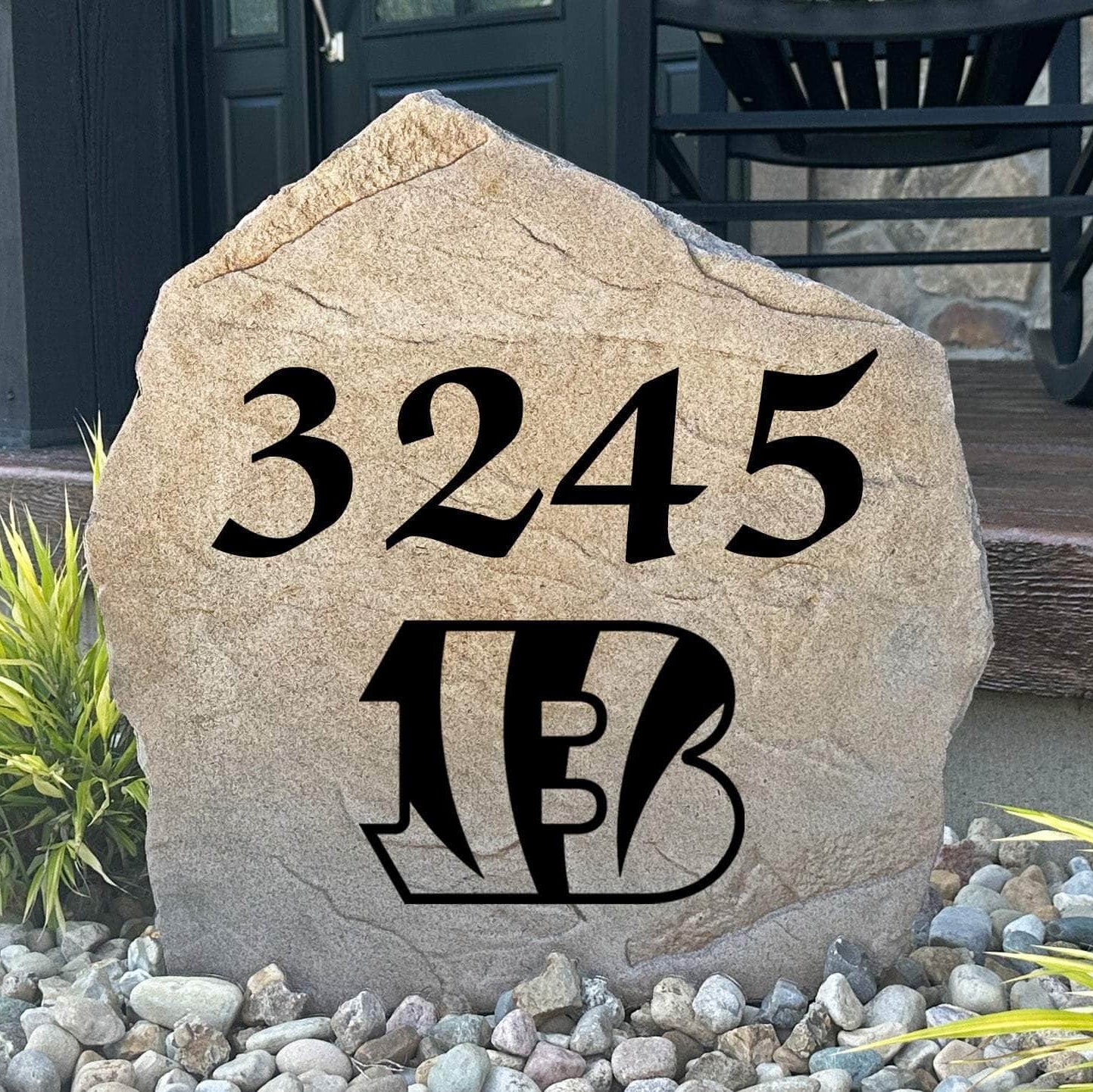 Officially licensed Cincinnati Bengals Address Stone personalized with your house numbers and engraved directly into durable stone. A distinctive outdoor address marker that showcases Bengals pride while enhancing curb appeal.