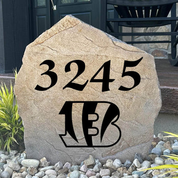 Officially licensed Cincinnati Bengals Address Stone personalized with your house numbers and engraved directly into durable stone. A distinctive outdoor address marker that showcases Bengals pride while enhancing curb appeal.
