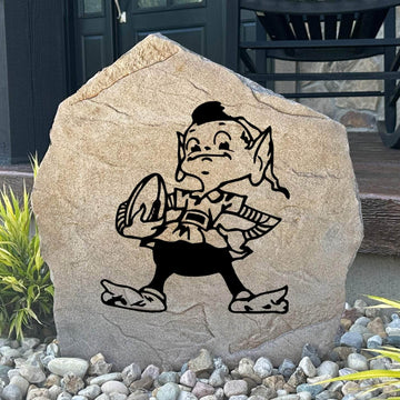 Officially licensed Cleveland Browns Logo Stone with the iconic Browns logo deeply engraved into a handcrafted outdoor stone. A unique landscape accent for NFL fans, front gardens, patios, and walkways.