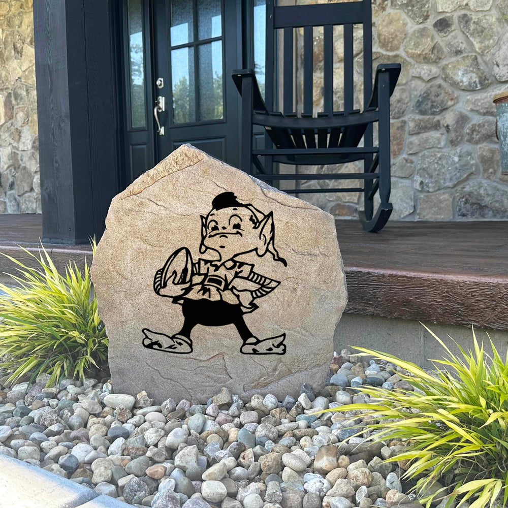 Outdoor Cleveland Browns décor stone showcasing officially licensed team artwork engraved directly into the stone surface. An ideal addition to landscaping, patios, backyard entertainment areas, or football-themed gardens.
