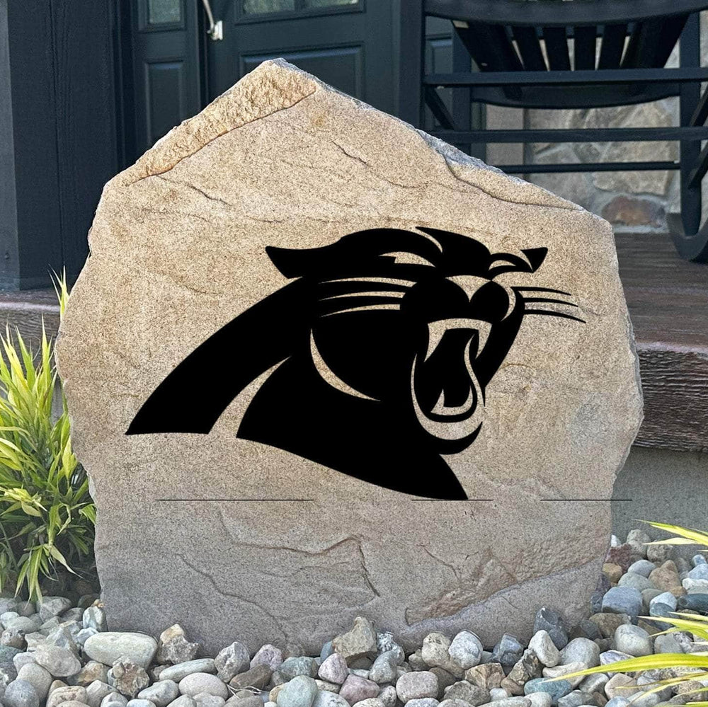 Officially licensed Carolina Panthers Logo Stone featuring the iconic Panthers logo permanently engraved into premium stone. This decorative outdoor accent is perfect for gardens, patios, walkways, and front landscapes.