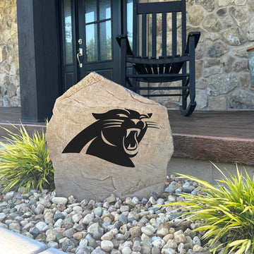 Decorative Carolina Panthers landscape stone showcasing the official team logo engraved directly into weather-resistant stone. An eye-catching addition to gardens, patios, fan caves, outdoor kitchens, and outdoor living areas.