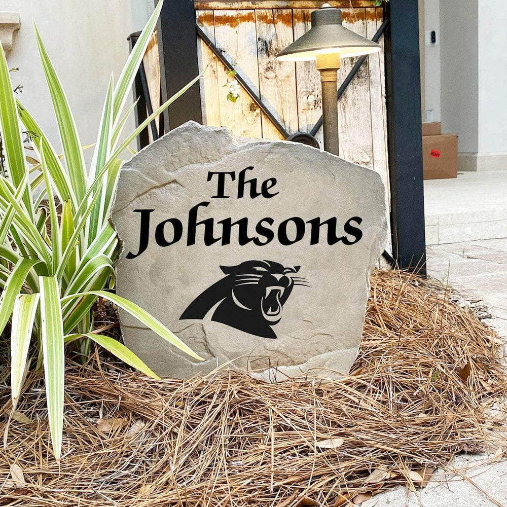 Handcrafted Carolina Panthers Name Stone proudly made in the USA with precision engraving and officially licensed NFL artwork. Available in Sandstone and Greystone finishes for timeless outdoor beauty.