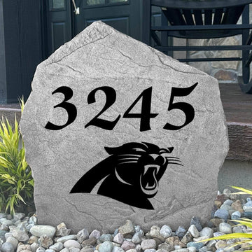 Custom Carolina Panthers Address Stone featuring the official team logo and personalized house numbers. Perfect for front yards, landscape beds, driveways, and entryways for devoted Panthers fans.
