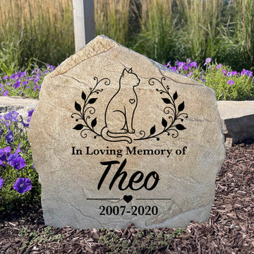 Personalized Cat Memorial Wreath Stone engraved with a beloved cat's name for a beautiful garden tribute.