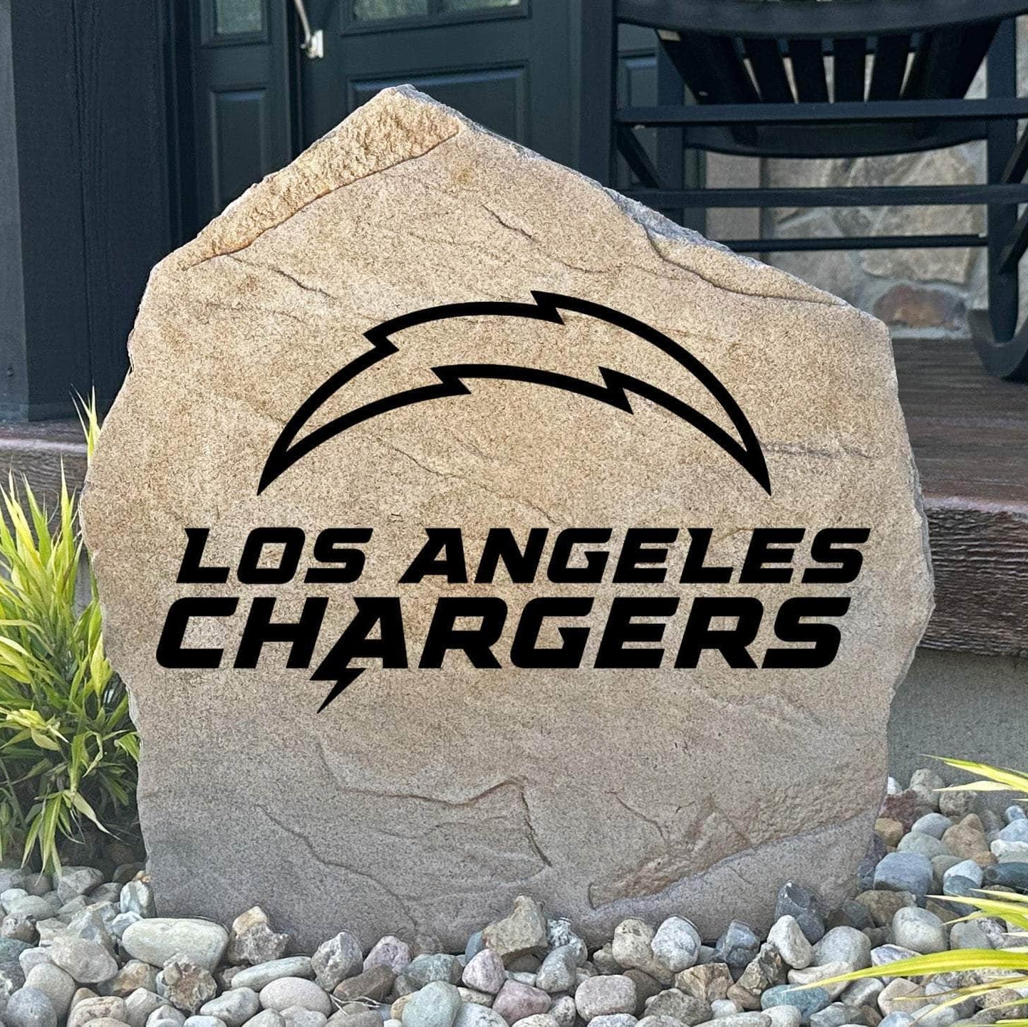 Officially licensed Los Angeles Chargers Logo Stone featuring the iconic Los Angeles Chargers logo engraved directly into the stone surface. This decorative garden stone adds NFL team spirit and curb appeal to front yards, patios, gardens, and entryways.