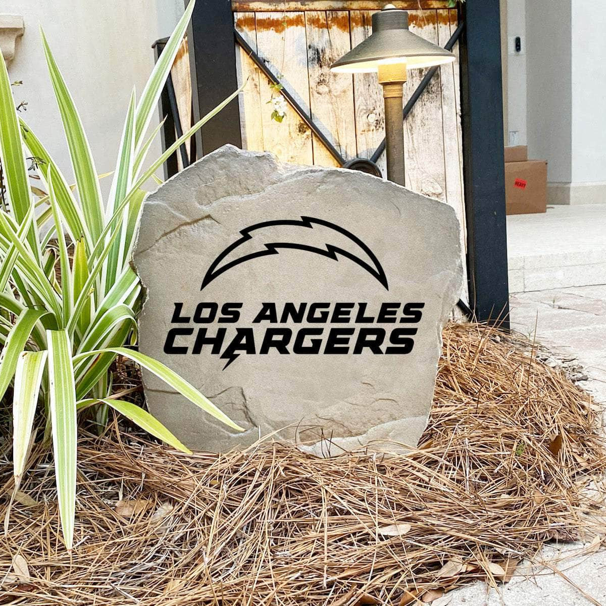 Engraved Los Angeles Chargers Logo Stone featuring the official Chargers emblem, bringing football pride and timeless style to walkways, landscape beds, patios, and outdoor gathering areas.
