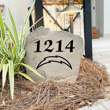 Engraved Los Angeles Chargers Address Stone with custom house numbers and the official Los Angeles Chargers logo, bringing football spirit and timeless style to front yard landscapes, walkways, and home entrances.