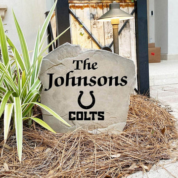 Engraved Indianapolis Colts Name Stone with a custom family name and the official Indianapolis Colts logo, bringing football spirit and timeless style to front yard landscapes, walkways, and home entrances.