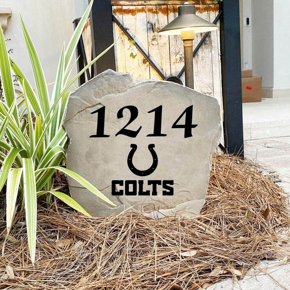 Engraved Indianapolis Colts Address Stone with custom house numbers and the official Indianapolis Colts logo, bringing football spirit and timeless style to front yard landscapes, walkways, and home entrances.