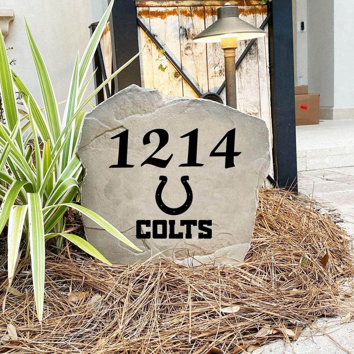Engraved Indianapolis Colts Address Stone with custom house numbers and the official Indianapolis Colts logo, bringing football spirit and timeless style to front yard landscapes, walkways, and home entrances.