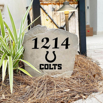Engraved Indianapolis Colts Address Stone with custom house numbers and the official Indianapolis Colts logo, bringing football spirit and timeless style to front yard landscapes, walkways, and home entrances.