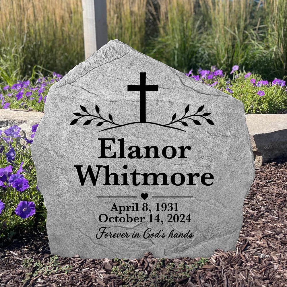 Custom Cross of Remembrance memorial stone featuring an engraved cross design for lasting outdoor tribute