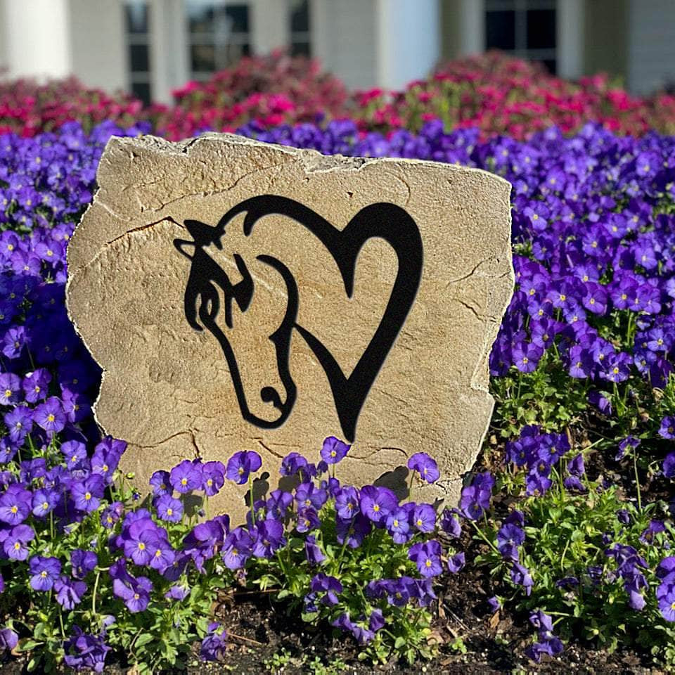 Equestrian landscape stone featuring a heartfelt horse-inspired design, perfect for farms, stables, country homes, and horse lovers.