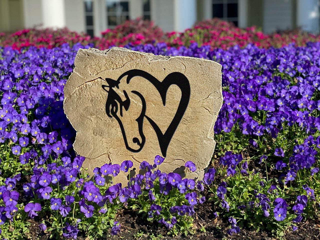 Durable engraved stone featuring Horse Love design for outdoor use