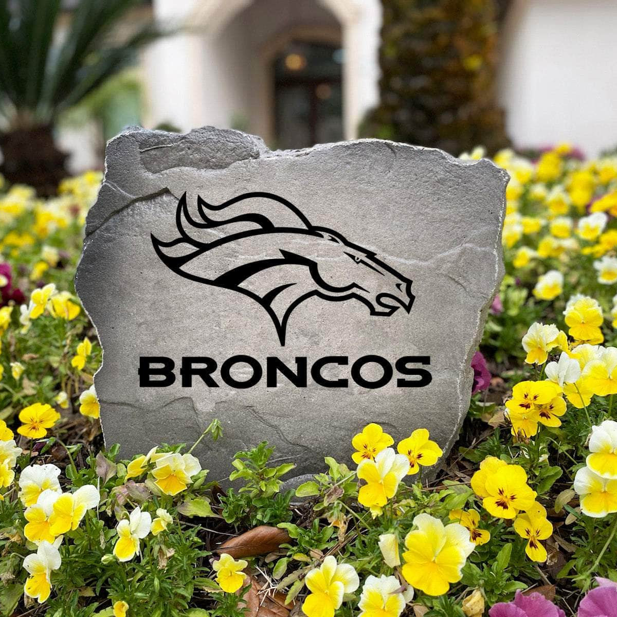 Officially licensed Denver Broncos Logo Stone handcrafted in the USA with detailed team engraving and weather-resistant durability. Available in Sandstone and Greystone finishes, this decorative garden stone enhances outdoor spaces with lasting beauty and Broncos spirit.