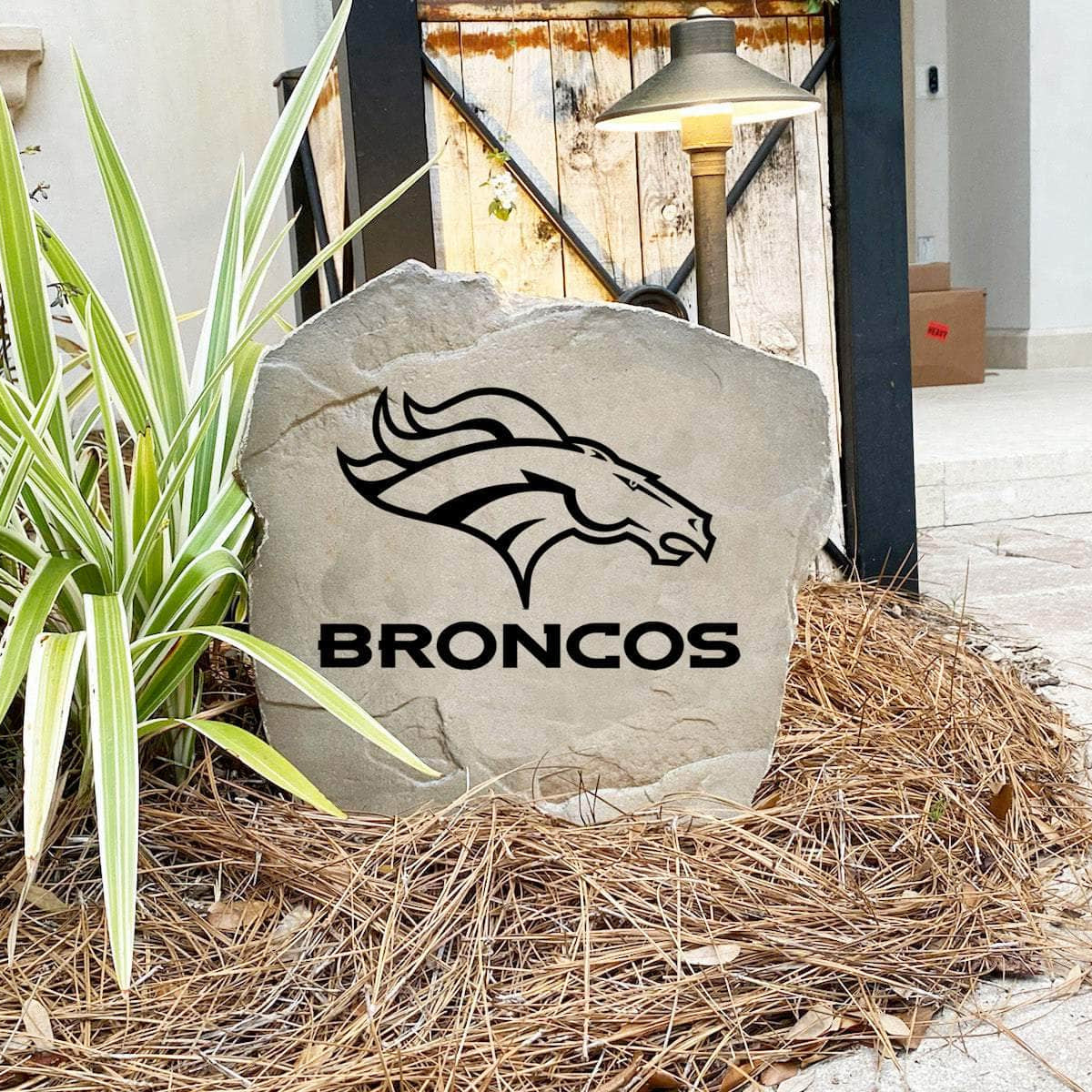 Engraved Denver Broncos Logo Stone featuring the official Broncos emblem, bringing football pride and timeless style to walkways, landscape beds, patios, and outdoor gathering areas.