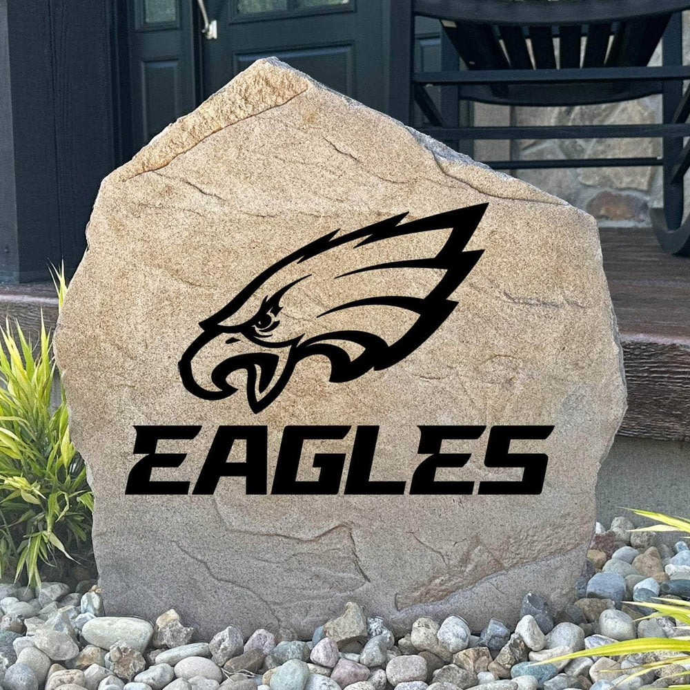 Officially licensed Philadelphia Eagles Logo Stone featuring the iconic Philadelphia Eagles logo engraved directly into the stone surface. This decorative garden stone adds NFL team spirit and curb appeal to front yards, patios, gardens, and entryways.