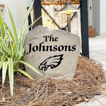 Engraved Philadelphia Eagles Name Stone with a custom family name and the official Philadelphia Eagles logo, bringing football spirit and timeless style to front yard landscapes, walkways, and home entrances.