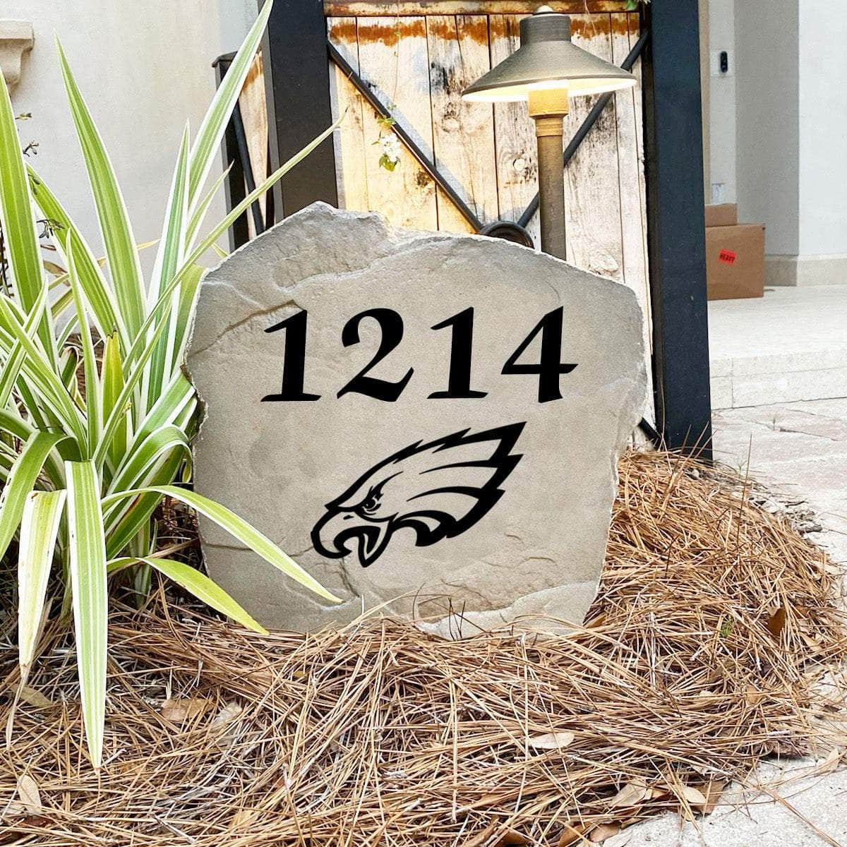 Engraved Philadelphia Eagles Address Stone with custom house numbers and the official Philadelphia Eagles logo, bringing football spirit and timeless style to front yard landscapes, walkways, and home entrances.
